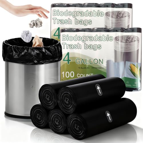 Lot de 200 sacs poubelle biologiques - 20 l - 20 par rouleau - Sacs poubelle bio - Pour la cuisine, le bureau - Noir - 200 pièces - 20 l