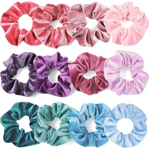 Confezione da 12 Scrunchies per capelli in raso,elastici spessi in tinta unita, accessori capelli,capelli scrunchies velluto elastico fasce,per donne ragazze(Stile 2)