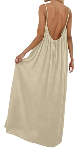 Générique Robe Longue pour Femme Bretelles Spaghetti Robes Dos Nu Sexy pour La Plage Et Le Quotidien Et La Maison Robes D'Été Bohème Ample Et Fluide Robe De Plage Décontractée Chic Et Elegant café XXL