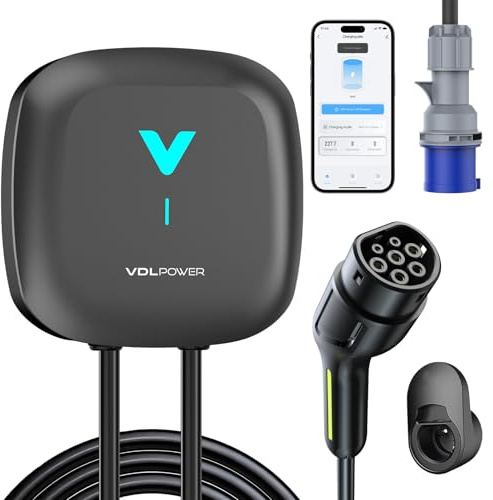 VDLPOWEREU Wallbox , Cargador para Vehículo Eléctrico 7kW,6-32A Type 2 Monofásica, Wi-Fi, Bluetooth, Interior/Exterior, soporte de enchufe, Protección IP67 para BEV/PHEV