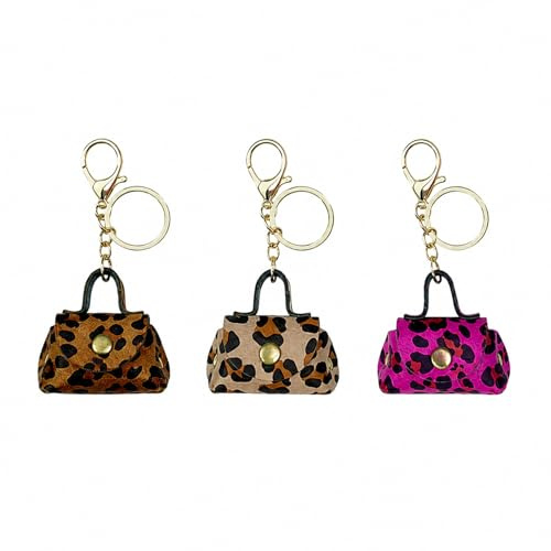 Tapufitil 3 Pièces Mini Porte-clés Léopard en Cuir, Charmant Ornement pour Sacs, Cartables Et Clés, Accessoire Tendance