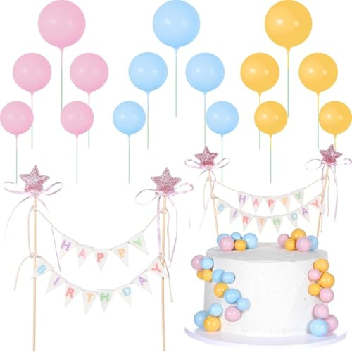 16 Pezzi Decorazioni Torta Compleanno Happy Birthday Bandierine Decorazione Torte Colori Multipli Palline Decorative per Torte Compleanno Topper Torta Babypartys