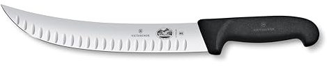 Victorinox Fibrox Cuchillo carnicero curvo con hendiduras, cuchillo de cocinero afilado grandes piezas de carne, 25 cm, hoja curva, acero inoxidable, negro