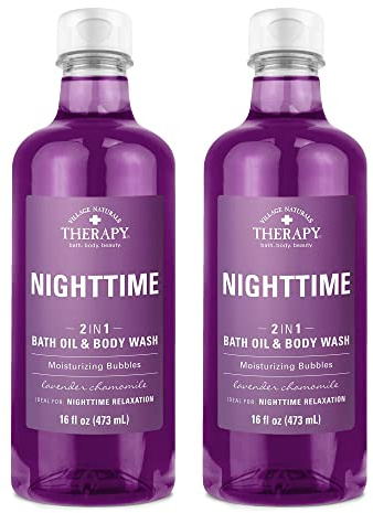 Village Naturals Therapy, Foaming Bath Oil and Body Wash, Nighttime Relief, 16 oz, Pack of 2