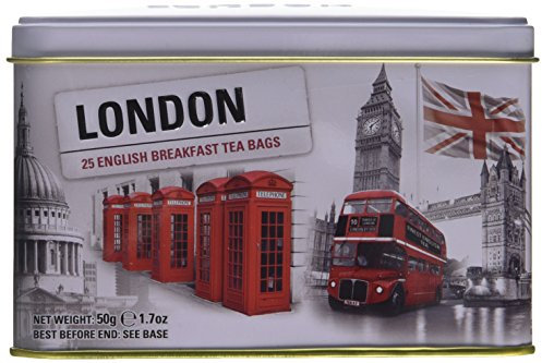 New English Teas London Selection English Breakfast Teabags Tin (Pack of 1, Total 25 Teabags)