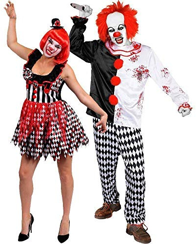Disfraz de Halloween para parejas de asesino de lujo, disfraz de pareja con accesorios (hombre: XXL + mujeres: XL)
