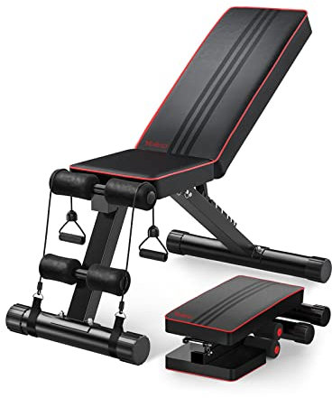 YOLEO Klappbare Hantelbank, Multifunktion Training Fitness Bank, 2 in 1 Sit-ups Bank mit hochwertigem dickem Polster / 7-Fach Verstellbarer Rückenlehne/Elastisches Seil, Premium Line Trainingsbank