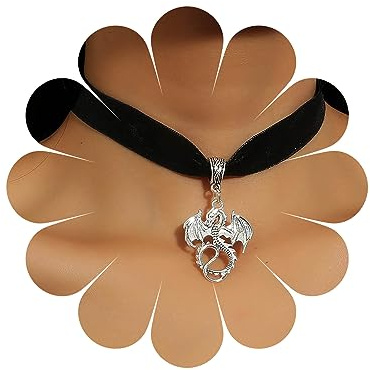 TseenYi Goth Silver Hängende Neckalce Drake Punk Mocka Sammet Smycken Halsband För Kvinnor Och Flickor Gåvor