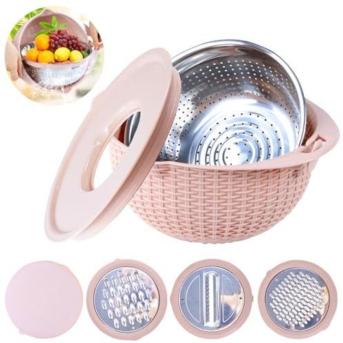 mumisuto Ensemble De Passoires 4 En 1 Pour Cuisine, Passoire Cuisine, Passoire Inox Avec PoignéEs Et RâPe à Couvercle, Passoire De Cuisine Pour PâTes, Fruits, LéGumes