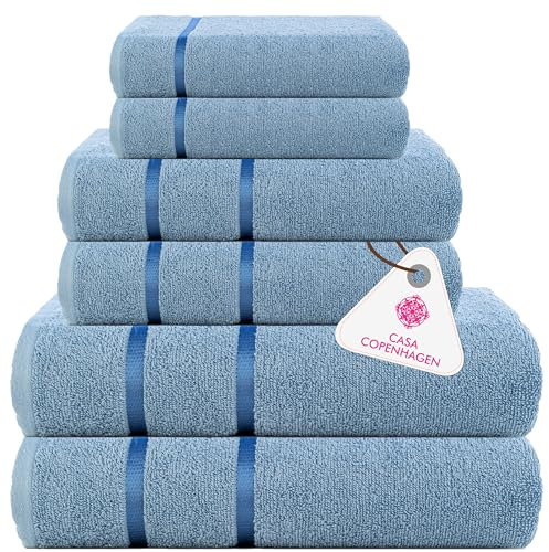 Casa Copenhagen Eternal 6-teiliges Handtuchset, Staubblau, 500 g/m², 2 Badetücher, 2 Handtücher, 2 Waschlappen aus weicher ägyptischer Baumwolle für Badezimmer, Küche und Dusche