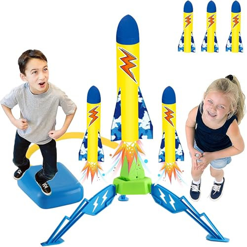 XFLYP Razzo Spaziale Giocattolo, Lanciarazzi Bambini Gioco per Giocatore Singolo con 6 Razzi di Schiuma, Lanciarazzi Giocattolo per Giochi Regalo Bambino 4 5 6 7 8 9 10 Anni Maschio