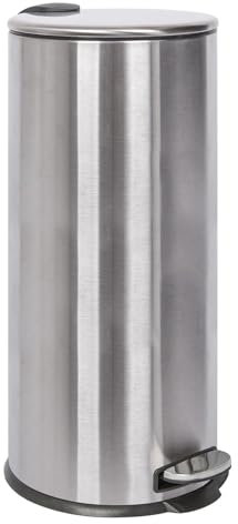 Harbour Housewares 30L Large Kitchen Bin - Brushed Stainless Steel Food Waste Caddy Pedal Bins for Kitchen - Tall Slim Metal Swing Dustbin for Paper, Plastic, Rubbish