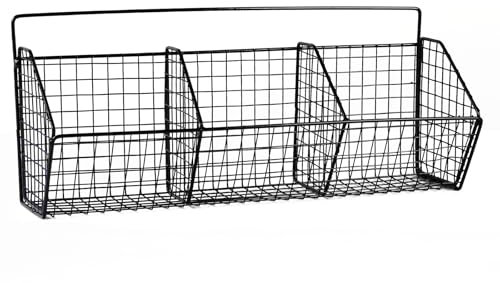 Gzsekken Wall-Mounted Hanging Kitchen Storage Baskets,Metal Storage Baskets with 3 Sections Wire Basket Kitchen No Drilling Adhesive Basket Organiser Crisp for Shower Bathroom,Black