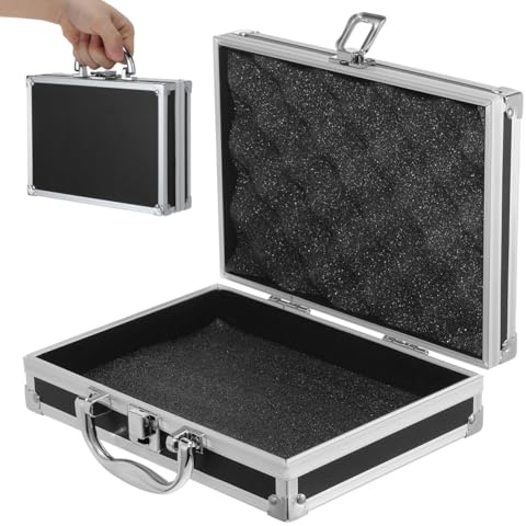 Healvian Alukoffer Klein Werkzeugkoffer Leer Transportkoffer mit Würfelschaumstoff Tragbarer Fotokoffer Wasserdicht Abschließbare Alubox Werkzeugkasten (230 x 110 x 51mm)