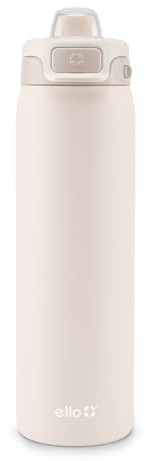 Ello Pop & Fill 22oz Stainless Steel Water Bottle with Quick Fill Technology, Double Walled and Vacuum Insulated Metal, Leak Proof Locking Lid, Sip and Chug, Reusable, BPA Free, Tonal Cream