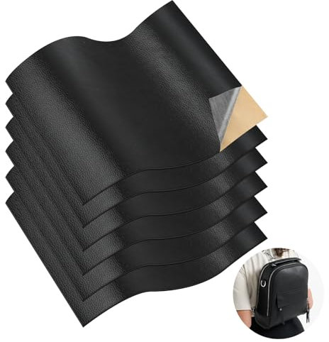 Faux Leather Self-Adhesive Repair Set, 20 x 30 cm, Pack of 6 - Black Waterproof Patches for Couch, Car Seat, Bags
