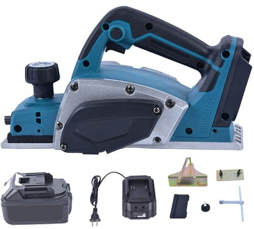 XoTiq Cordless Electric Hand Planer, 15000 RPM, Electric Planer Cordless Handheld Wood Planing Machine, Cutting Tool Milling Engraving Power Wood Planer for Woodworking and Home DIY Blades Edge Guide
