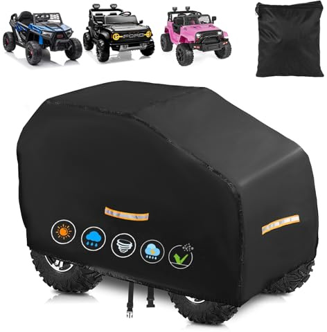 Housse de voiture électrique imperméable pour enfants, grande housse améliorée, jouet robuste avec nano-revêtement, boucle coupe-vent et 3 bandes