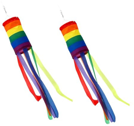 Rainbow Windsock 2 Pieces 39 Inch Colorful Wind Sock Outdoor Hanging Decoration UV Resistant and Weatherproof for Garden Backyard Camping Tent Caravan
