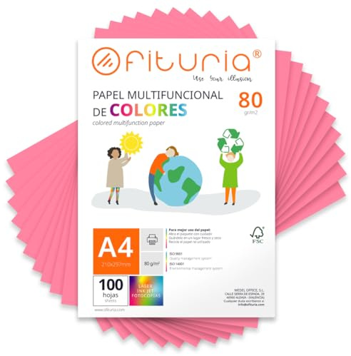 Färgade ark, förpackning 100 A4-ark 80gr - färgat papper för hantverk, skrivare, scrapbooking - färgglada blad - perfekt för origami, vikning, kontor och skola (rosa, 100 h)
