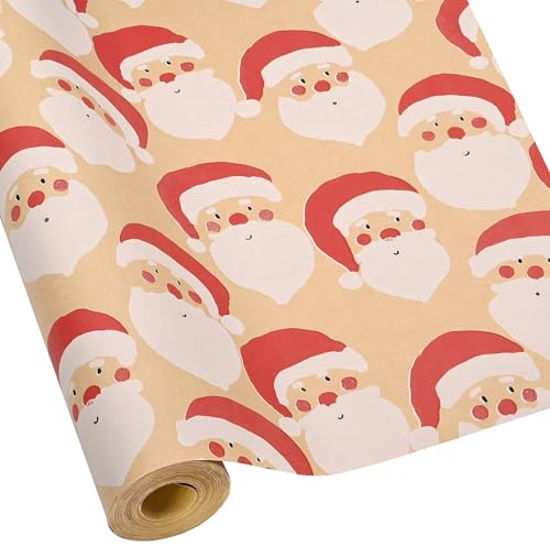 FMDPZUP Christmas Wrapping Paper Roll,16m *43cm Santa Claus Xmas Wrapping Paper Kraft Brown Paper Perpect for Christmas