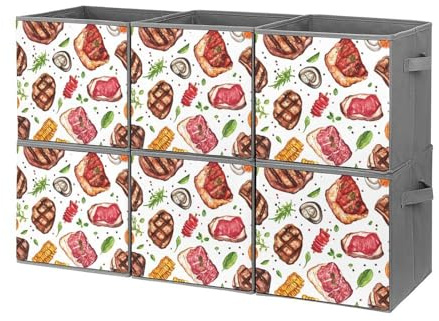 Meat Food And Barbecue Collapsible Storage Cubes Foldable Bins Box Fabric Organizer with Handles 6PCS
