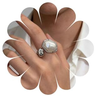 Inateannal Open Baroque Pearl Ring Large Pearl Irregular Ring Silver Open Chunky Adjustable Rings Statement Knuckle Pearls Wedding Rings Jewelry for Women