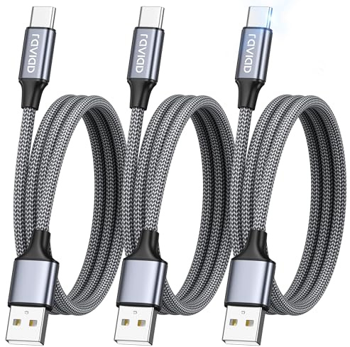 RAVIAD USB C-kabel [3-pack 2M] 3.1A snabbladdningskabel USB C nylonladdningskabel för iPhone 17 16 15 Pro Max Plus, Pad Pro, Galaxy S25 S24 Ultra, MacBook, P60 P50, Google Pixel 9