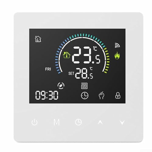 QOXEZY programmerbar smart termostat med pekfärgskärm för konsekvent temperaturreglering, hem- och kontorsbruk, intuitiv LCD-skärm, energibesparande (WiFi vit 25A)