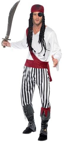 Smiffys Disfraz de hombre pirata, con camisa, pantalones, banda para el pelo y cinturón Halloween