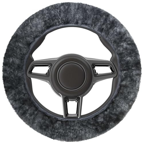 WALSER Lammfell Lenkradbezug Auto, Lenkradhülle, Lenkradschoner aus echtem Lammfell, universaler Lenkradschutz, Lenkradabdeckung anthrazit 19545
