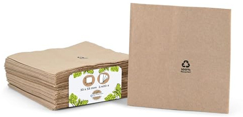 BIOZOYG Umweltfreundliche Bio Servietten aus Recyclingpapier I Hochwertige Papierservietten 33 x 33 cm I 2400 Stück Cocktailservietten ungebleicht, biologisch abbaubar, kompostierbar