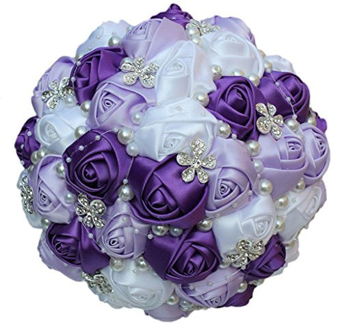Fouriding Handgemachte Brosche Brautstrauß Braut Satin Rosen Blumen Strass Perlen Blumensträusse Hochzeit Strauß Künstliche Blumenstrauß künstlicher Rosenstrauß Dekoration