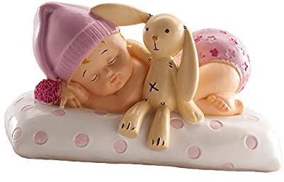 dekora – Dop Tårtfigur Bebis Flicka med Nallebjörn, Tårtdekoration för Dop och Babyshower