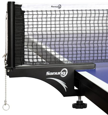 Sanung S207 Table Tennis Net and Post Set, Collapsible Ping Pong Mesh Net Clip with high Strength Grip Holder Adjustable Screw Clamp Post Kit for Professional Training Competition Game Playing