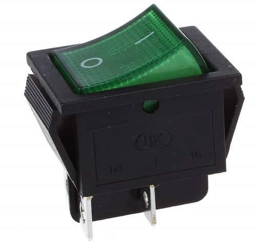 AUTOZOCO Interruptor Basculante DPST ON/OFF 4 pin, Interruptor Basculante DPST de Encendido y Apagado, Interruptor de Encendido/Apagado de Dos polos y Cuatro Terminales, 250 V - 16A, PVC, Luz Verde