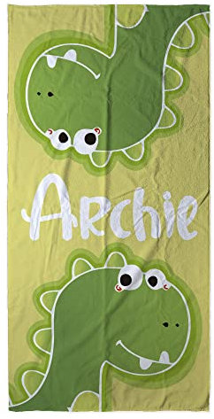 LolaPix Dinosaurier Strandtücher. Badetuch Kinder Personalisiert. Handtuch mit Namen. Strand/Schwimmbad. Baumwolle und Mikrofaser. Verschiedene Größen. Dino Freund