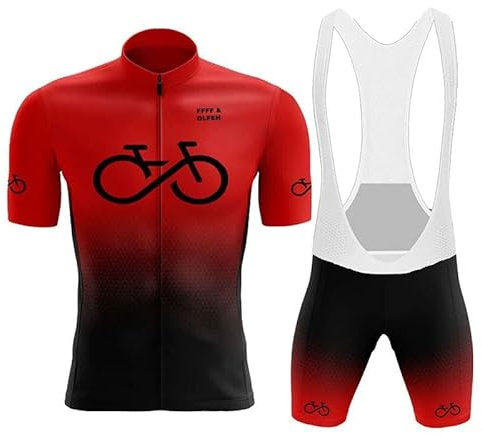Herren Radtrikot Set Fahrrad Kurzarm Set mit 9D gepolsterten Trägerhosen MTB Rennrad Fahrradtrikot Fahrrad Shirts Bib Atmungsaktiv Schnell Trocknend für Radfahren MTB Jogging (Rot B,L)