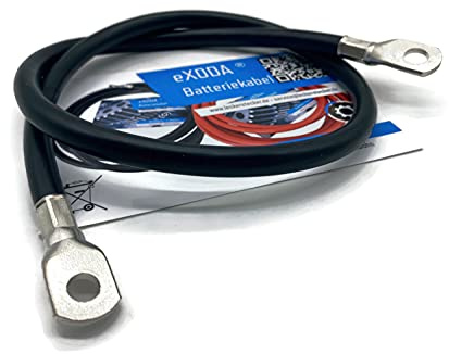 eXODA Batteriekabel 35 mm² 75cm Kabelschuhe M10 und M8 Schwarz für Auto Motorrad Boot flexibel 99 Prozent Kupfer hohe Qualität 12V ideal für Solarbatterien und Autobatterien