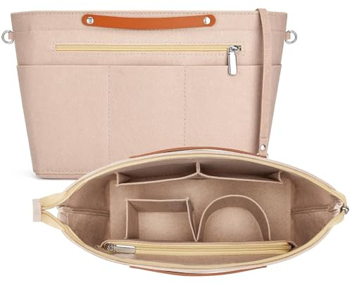 Witnewrage Handtaschen Organizer, Handtaschenorganizer aus Filz mit Reißverschluss und Schultergurt, Taschen Organizer Shopper, Multi-Pocket Handtasche Innentasche für Damen Mädchen (Beige, M)