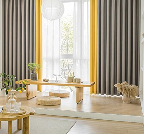 Verdunkelnd Curtains für Schlafzimmer 274 cm Hoch, 2 Stück Gardienen Vorhänge Einfarbiges Patchwork Jacquard mit Ösen Hellgrau und Gelb Ösenvorhang Moderne Wohnzimmer, H 274 x B 137 cm
