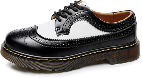 Women's Wingtips Lace Up Platform Lug Sole Oxford,Ladies Memory Foam Dressy Casual Trendy Vintage Comfortable Round Toe Brogues Business Office Teacher Going Out Holiday Shoe (Black White,5.5)