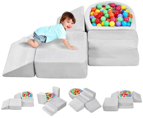 VEVOR 5 PCS Juego de Juguetes de Escalada, Bloques de Espuma con Piscina de Pelotas (Pelotas no Incluidas), Juego de Actividades para Trepar y Gatear en Interiores, para Niños de 6 Meses a 3 Años