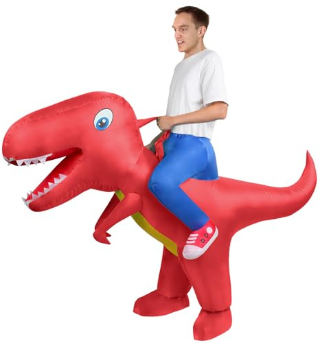 AOOWU Disfraz Dinosaurio Adulto Hinchable, Disfraz Hinchable Adulto con Sistema Inflable, Vestimenta Halloween Hombre y Mujer para Cosplay Cumpleaños Navidad Carnaval Fiesta, Rojo