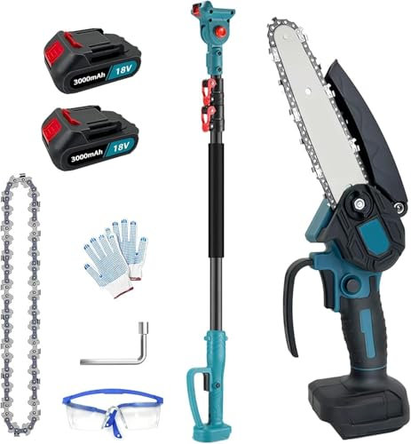 Teleskop Hochentaster Akku Kompatibel mit Makita, 2 * 3000mAh Akku, 180° Schwenkbarem Motorkopf Handkettensäg Elektrisch, Verstellbare Stange bis 1,5 M für Gartenscheren Astschere Holzschneidenz