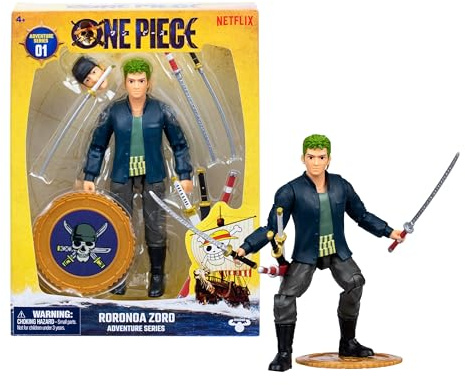 One Piece Zoro 6 (15.24cm) Action Figure with 5 Accessories. Includes Swappable Swords, Sword Holder, Swappable Face, and Berry Coin Display Base