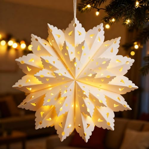 Kssvzz Étoile de Noël lumineuse en papier 3D de 45 cm à suspendre avec éclairage - Étoiles en papier à suspendre - Décoration de Noël - Fenêtre intérieure