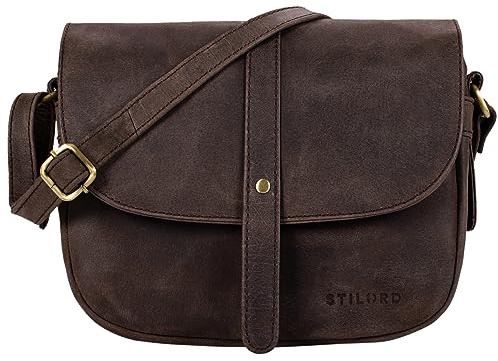 STILORD 'Kira' Umhängetasche Frauen Leder Vintage kleine Handtasche zum Ausgehen klassische Abendtasche Partytasche Freizeittasche Echtleder, Farbe:muskat - braun