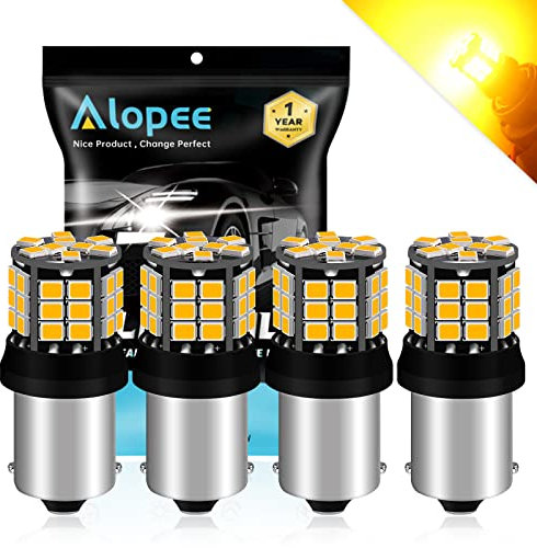 Alopee 4-Pack P21W Led Bulb 12V-24V 1156 BA15S 1141 1073 7506 1003 Extremely Bright Amber 2835 39 SMD Replacement for Front and Rear Turn Signal Bulb Tail Blinker Light