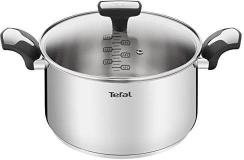 Tefal Emotion Faitout 24 cm, 5 L, Inox, Garantie 10 ans, Base épaisse pour une diffusion de chaleur homogène, Design élégant, Poignées robustes, Couvercle verre, Induction E3014604